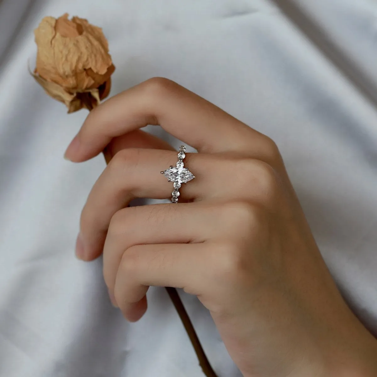 Prong Set Side Stone 1.5 Ct Marquise Engagement Ring