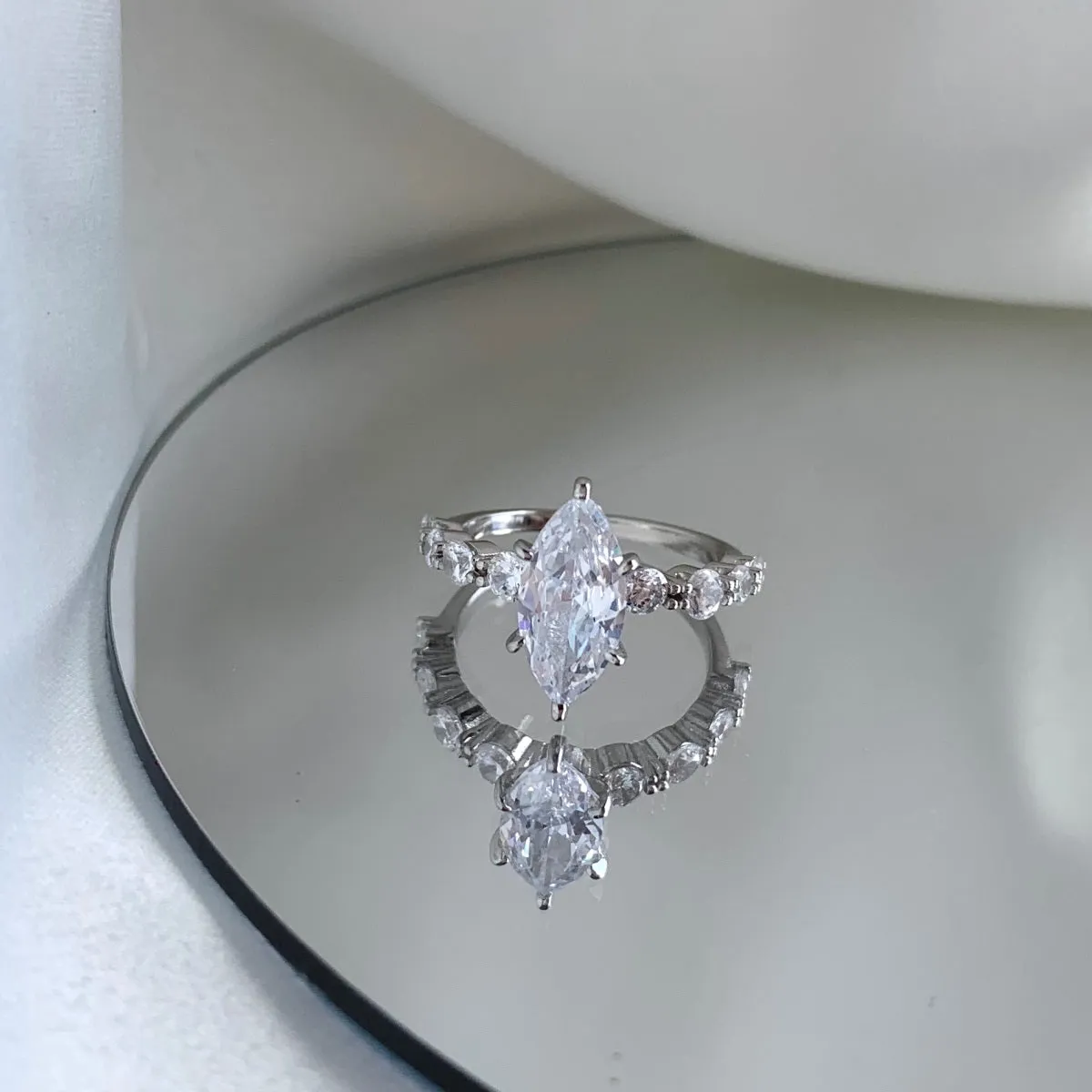 Prong Set Side Stone 1.5 Ct Marquise Engagement Ring