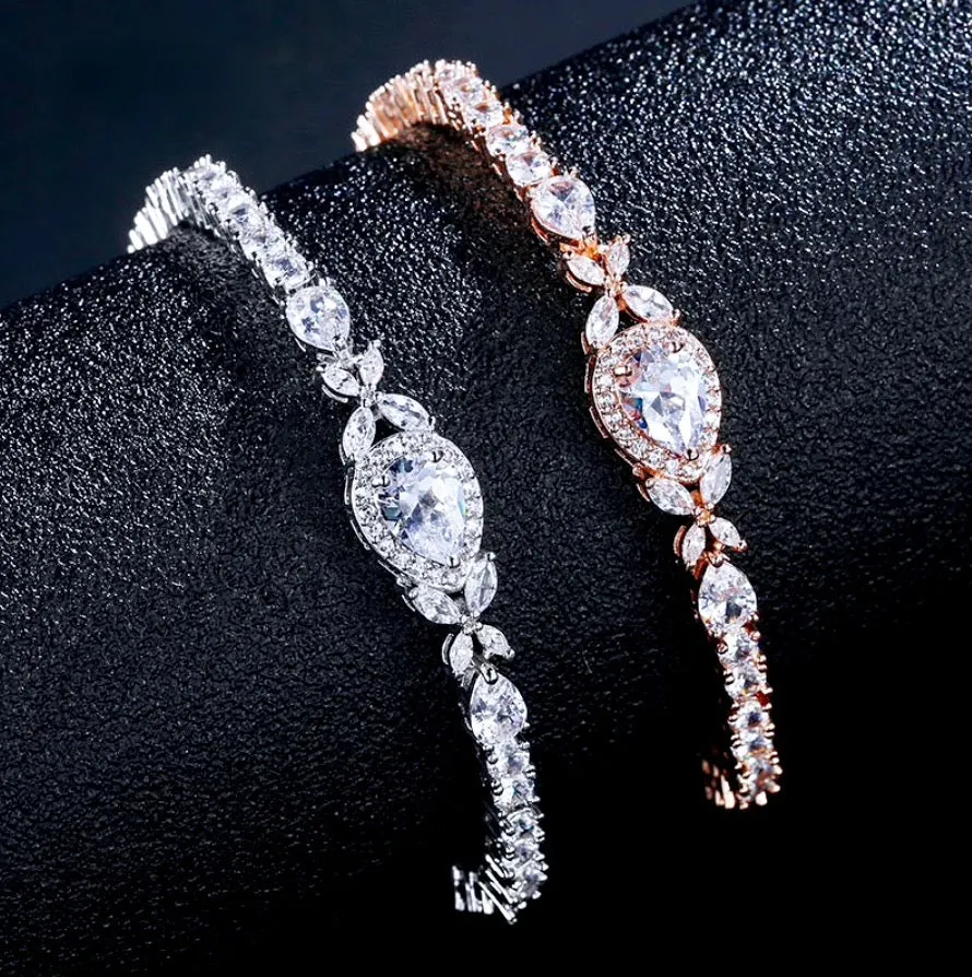 "Kendra" - Cubic Zirconia Bridal Bracelet - Available in Silver and Rose Gold