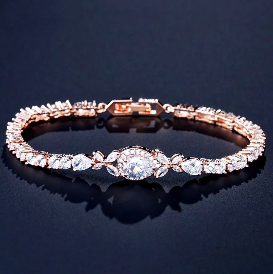 "Kendra" - Cubic Zirconia Bridal Bracelet - Available in Silver and Rose Gold