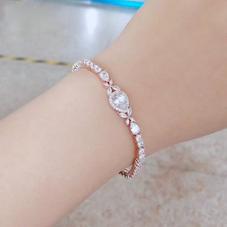 "Kendra" - Cubic Zirconia Bridal Bracelet - Available in Silver and Rose Gold