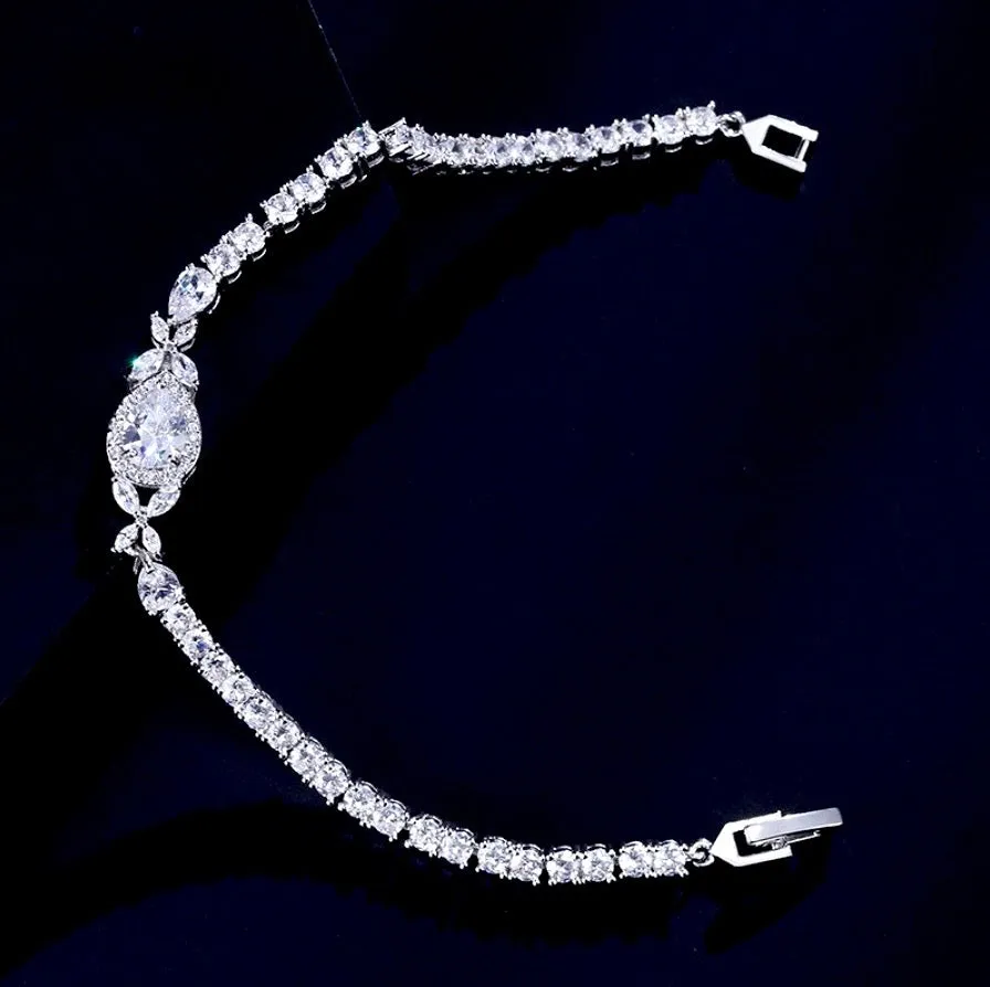 "Kendra" - Cubic Zirconia Bridal Bracelet - Available in Silver and Rose Gold
