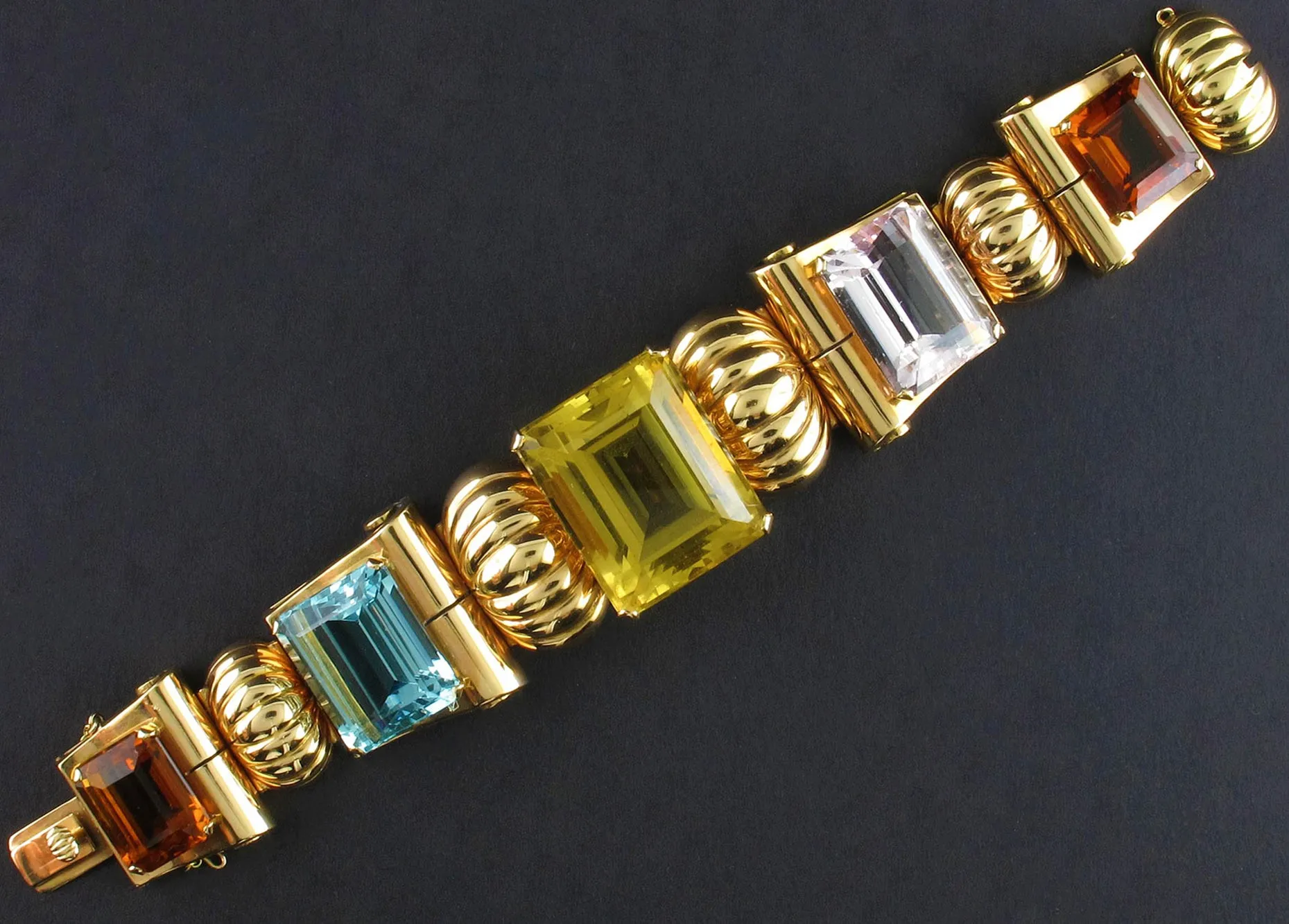 Retro gold, citrine, morganite and aquamarine bracelet, 1940 c.a.