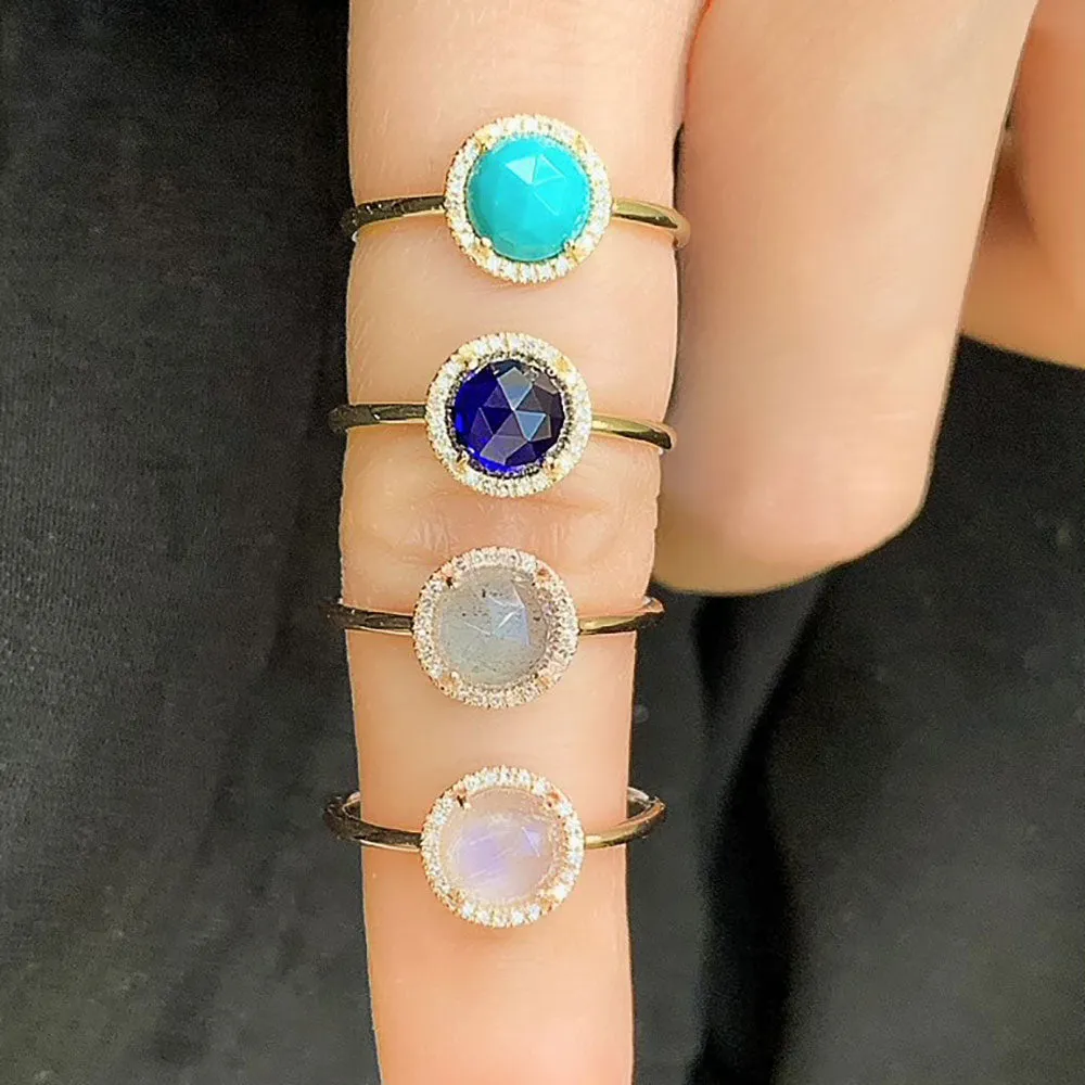 Rosie 6.0mm Turquoise and Diamond Ring