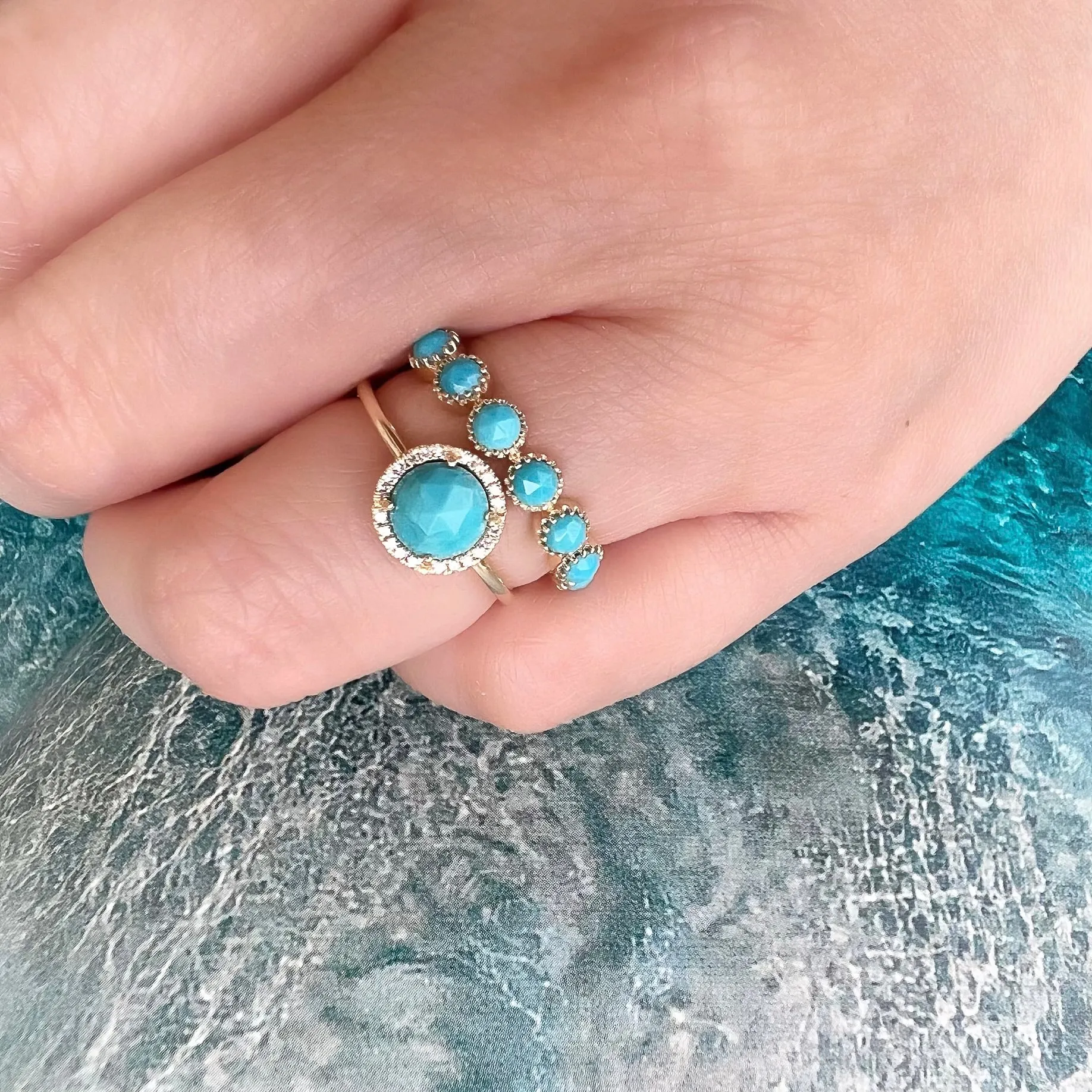 Rosie 6.0mm Turquoise and Diamond Ring