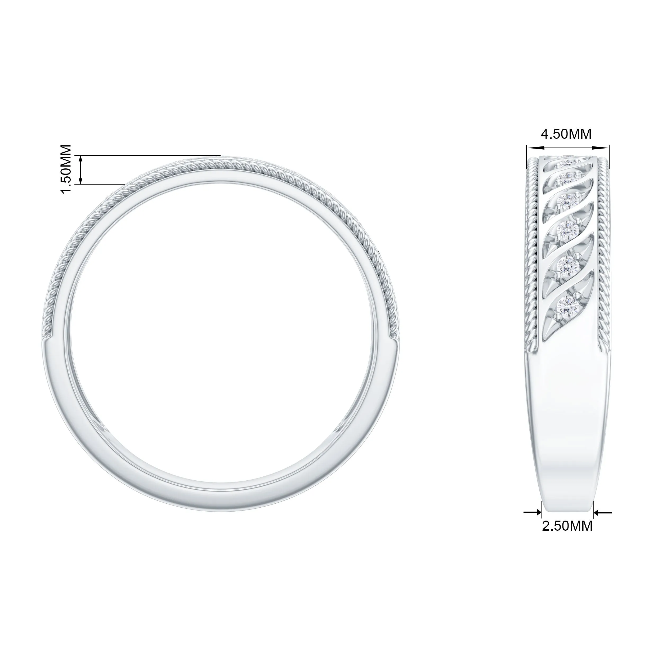 Round Diamond Designer Wedding Band Ring with Twisted Rope