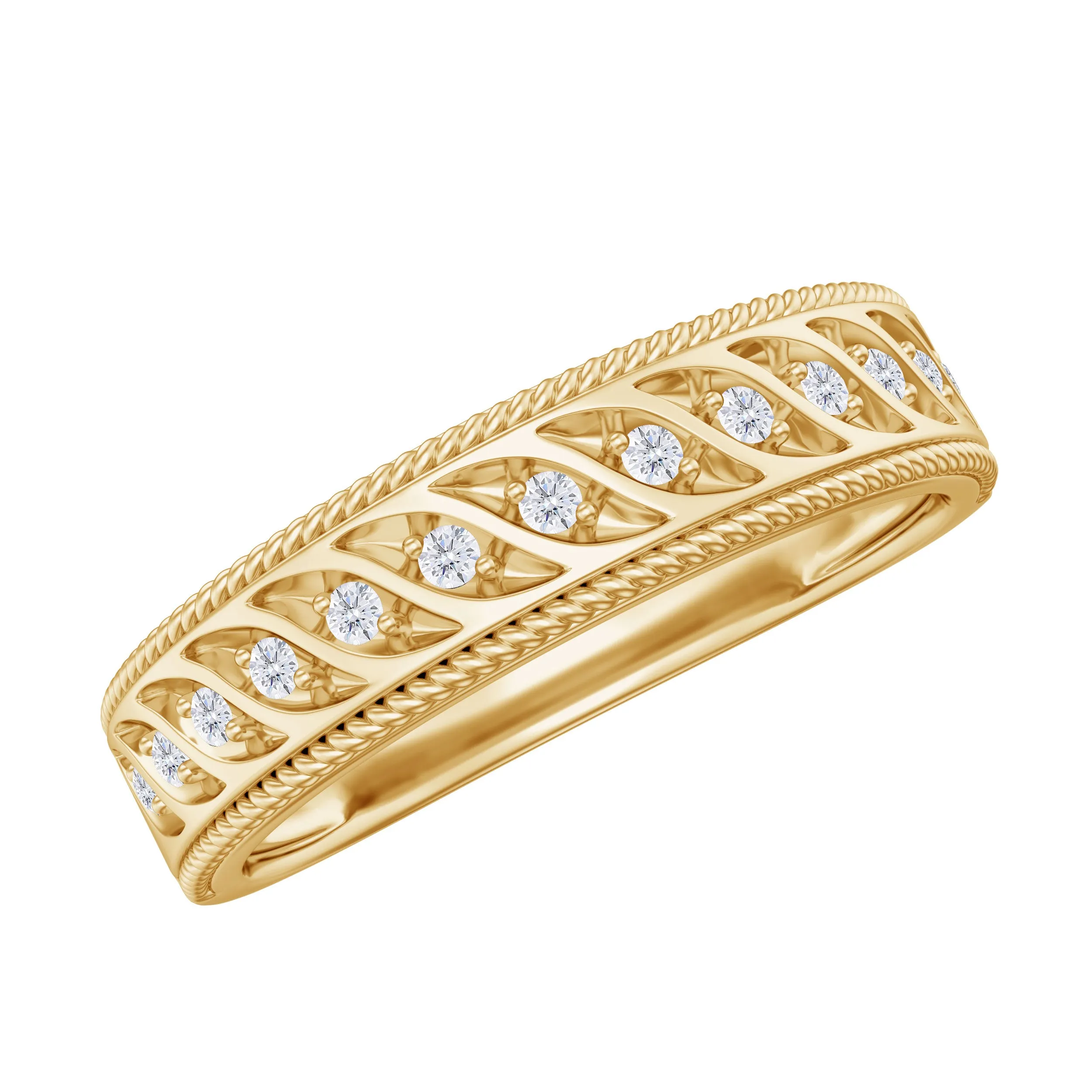 Round Diamond Designer Wedding Band Ring with Twisted Rope