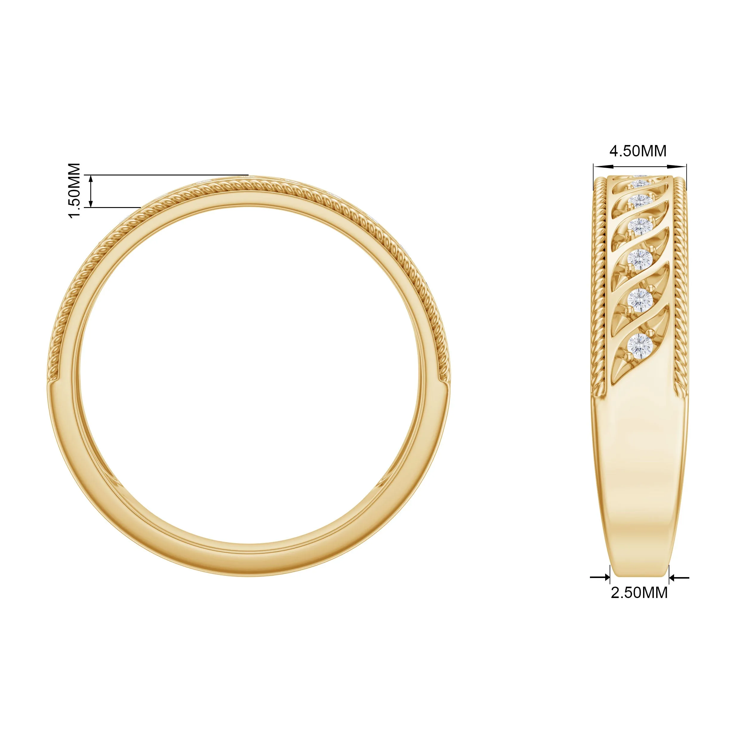 Round Diamond Designer Wedding Band Ring with Twisted Rope