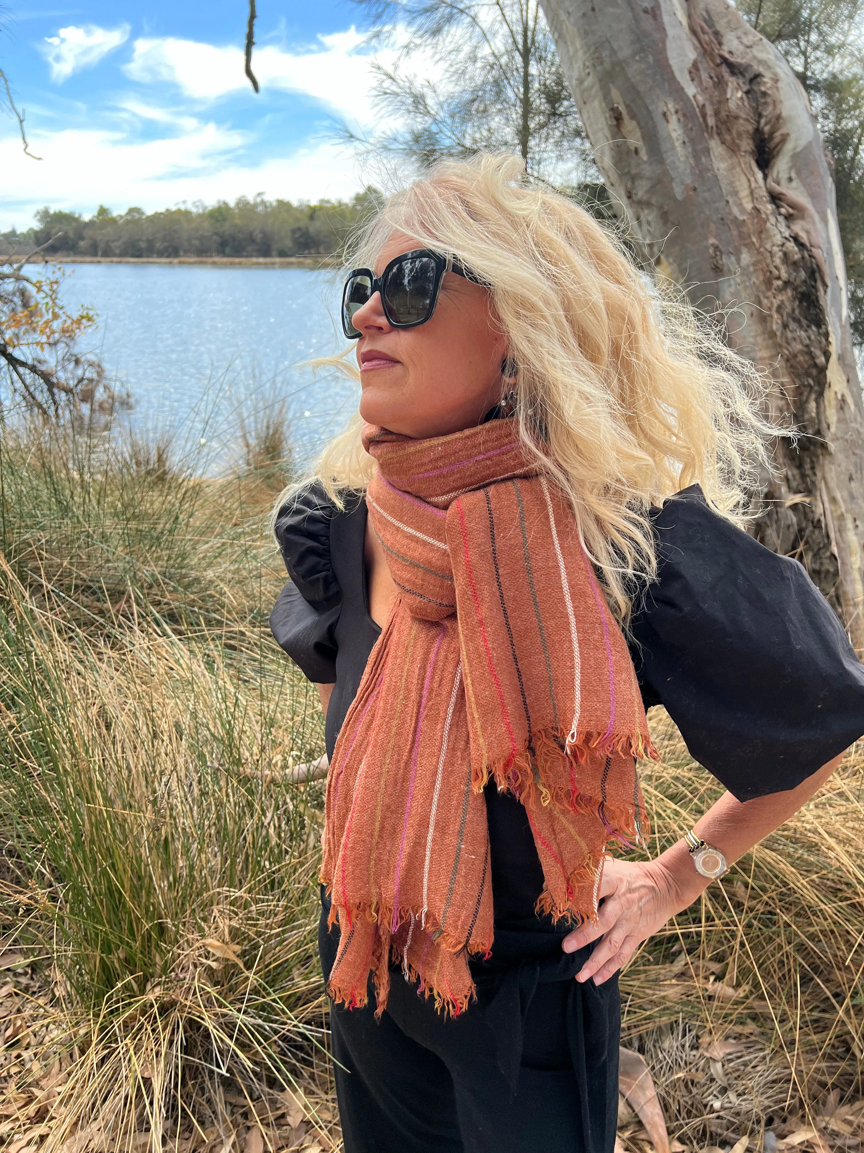 Rust Scarf - Unisex Scarf - Striped Scarf
