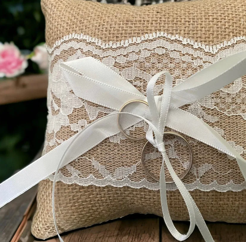 Rustic Ribbon Ring Bearer Pillow