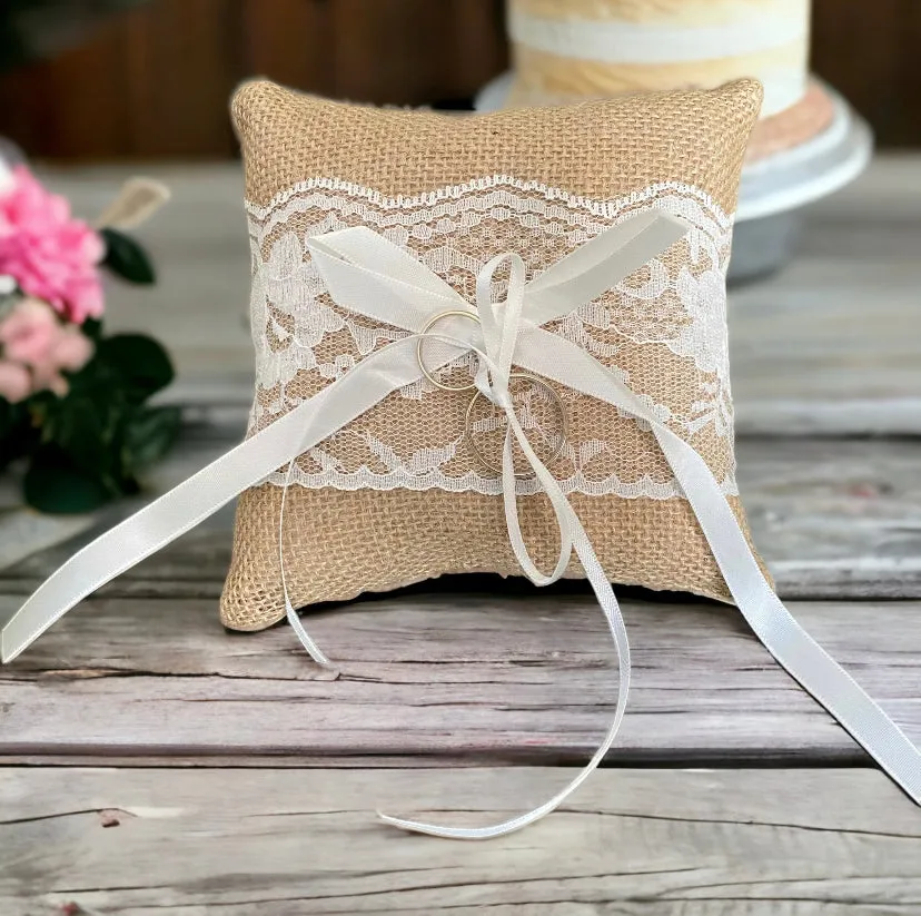 Rustic Ribbon Ring Bearer Pillow