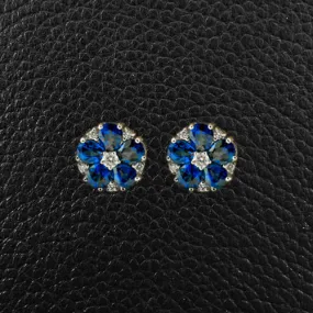 Sapphire & Diamond Flower Earrings