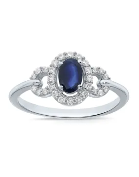 Sapphire Ring - 10ct White Gold Blue Sapphire & Diamond Ring - 786655