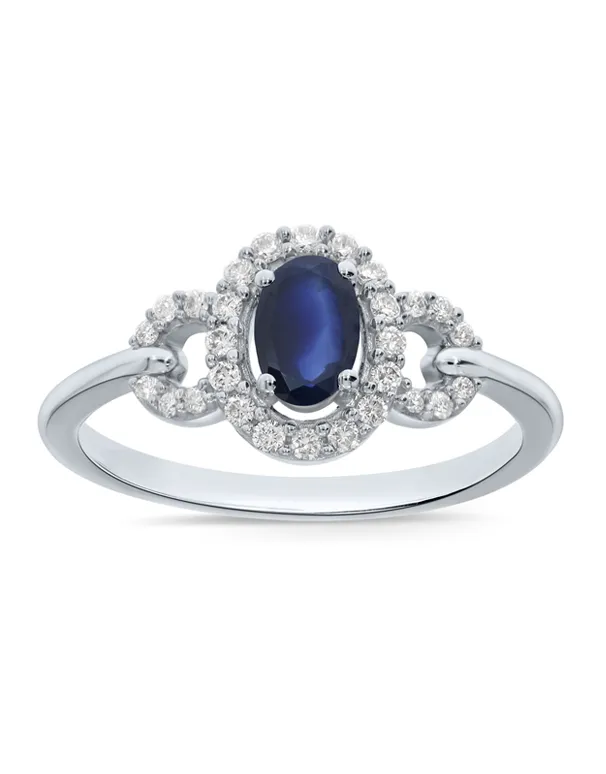 Sapphire Ring - 10ct White Gold Blue Sapphire & Diamond Ring - 786655