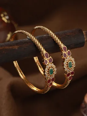 Set Of 2 24Ct Gold-Plated Stone-Studded Bangles
