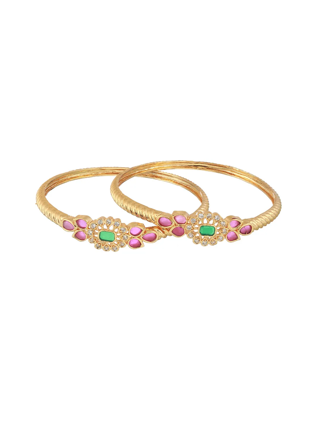 Set Of 2 24Ct Gold-Plated Stone-Studded Bangles