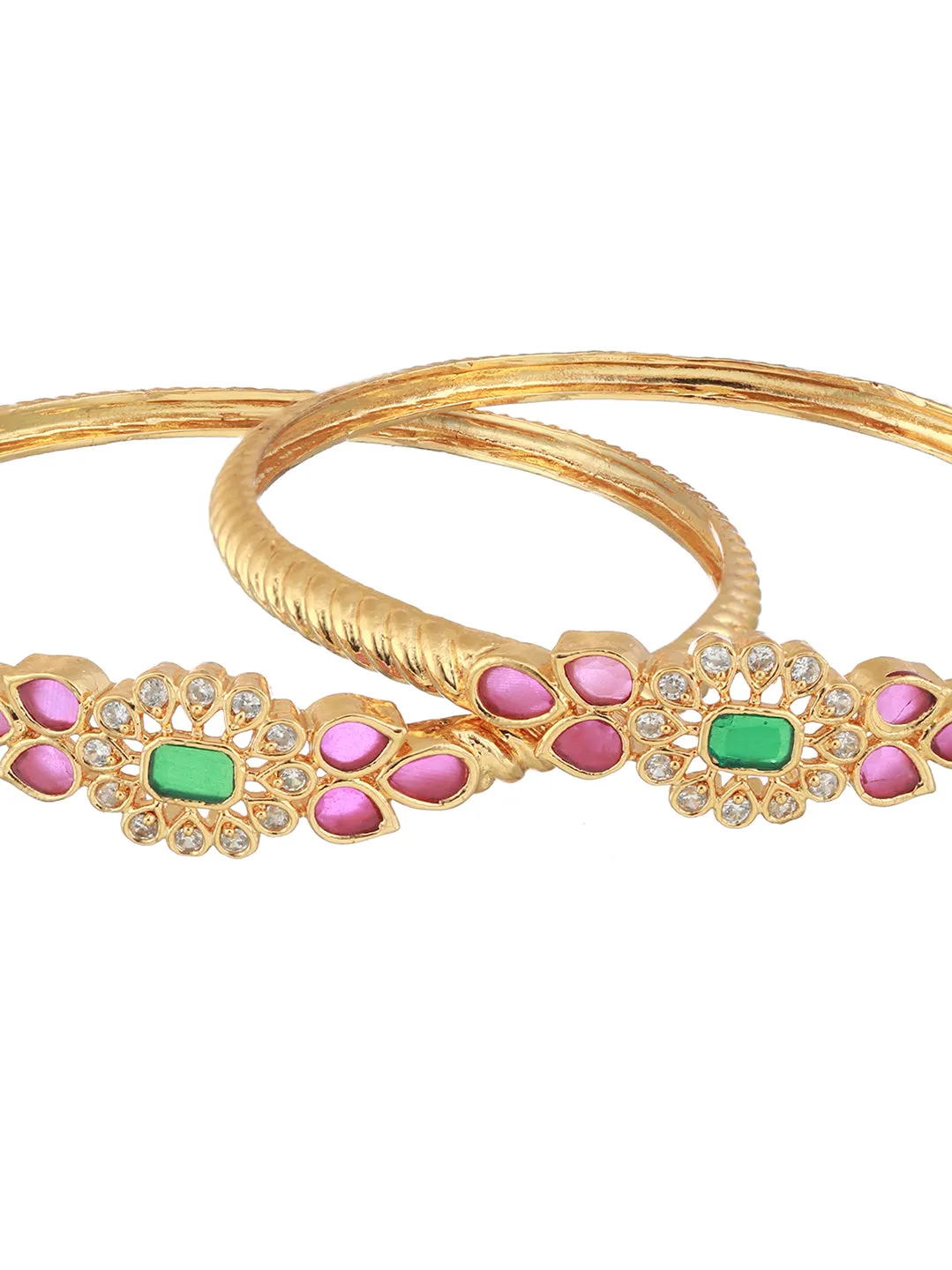 Set Of 2 24Ct Gold-Plated Stone-Studded Bangles