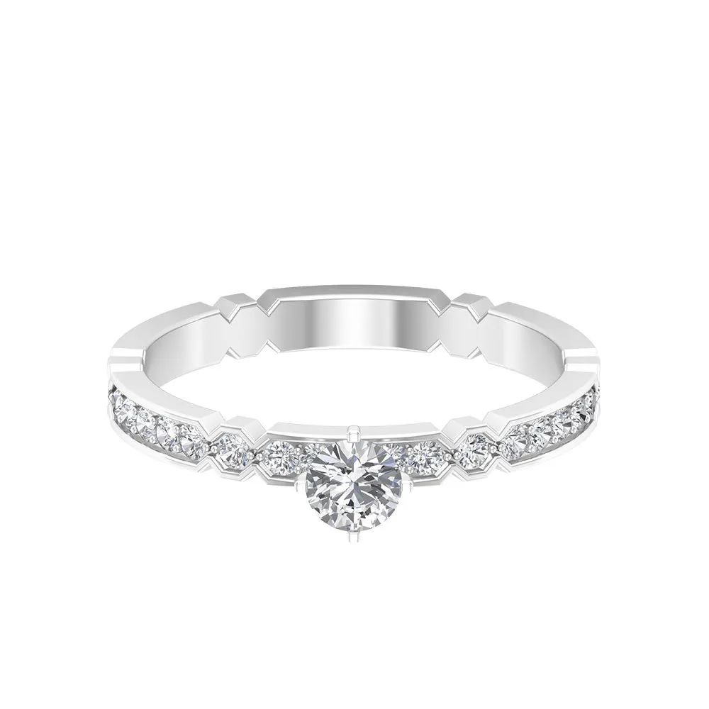 Shimmery Diamond Solitaire Engagement Ring with Side Stone