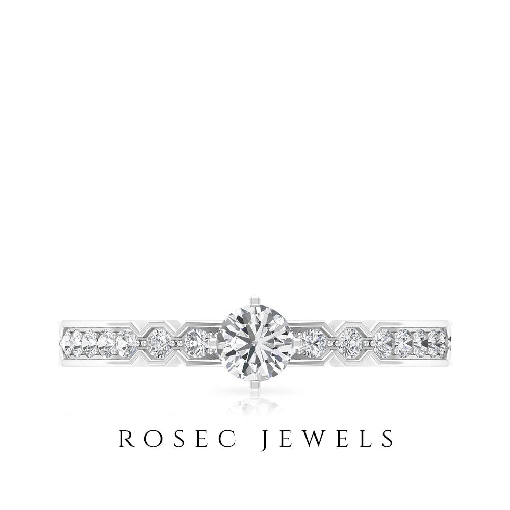 Shimmery Diamond Solitaire Engagement Ring with Side Stone