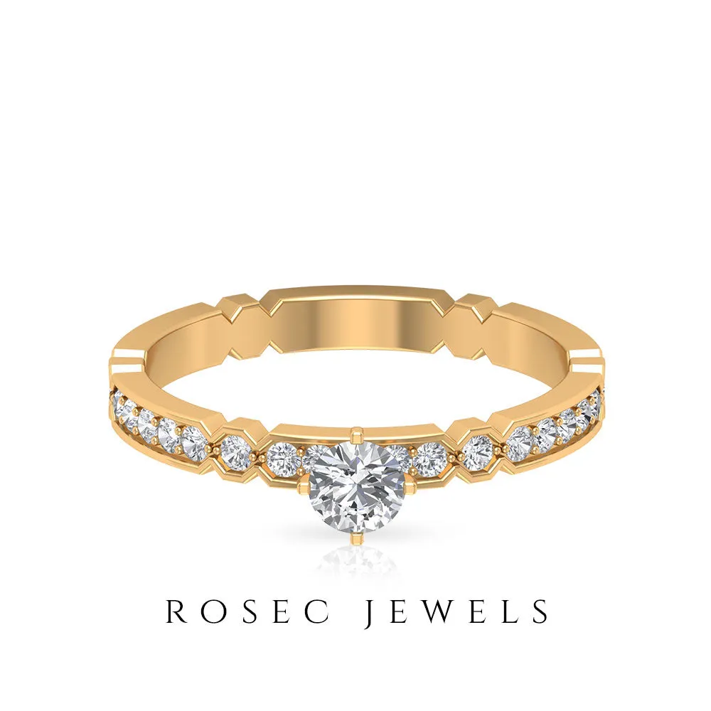 Shimmery Diamond Solitaire Engagement Ring with Side Stone