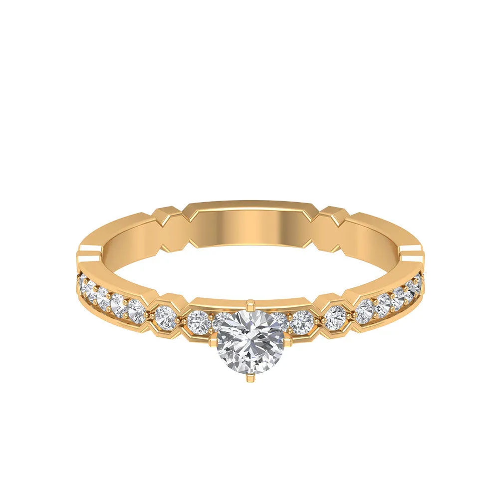 Shimmery Diamond Solitaire Engagement Ring with Side Stone