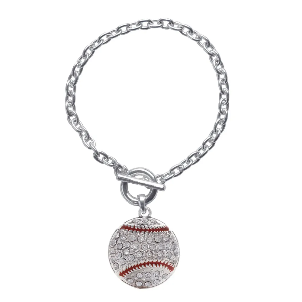 Silver Baseball Charm Toggle Bracelet