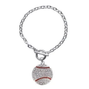 Silver Baseball Charm Toggle Bracelet