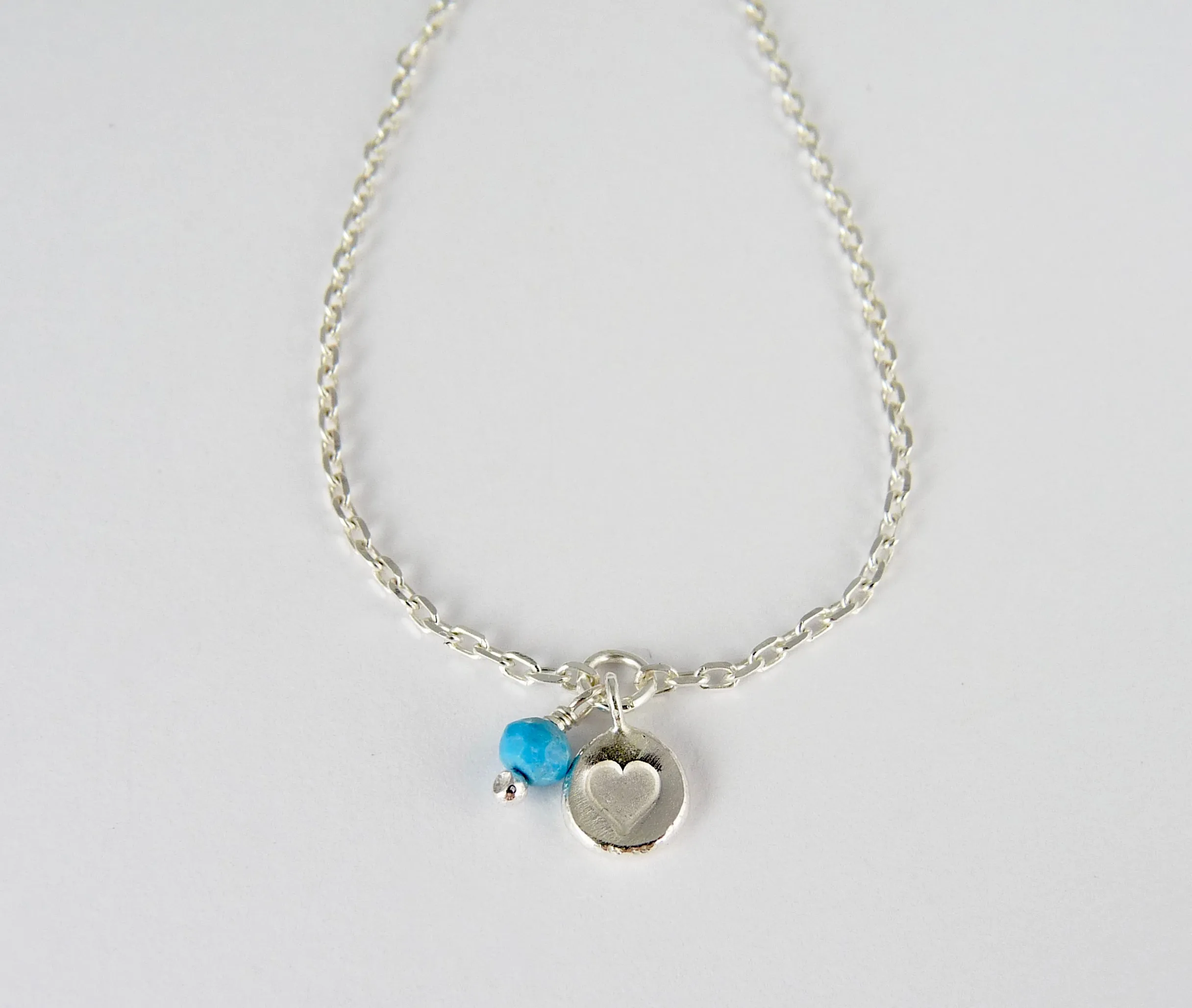 Silver Heart Stamp Gemstone Bracelet