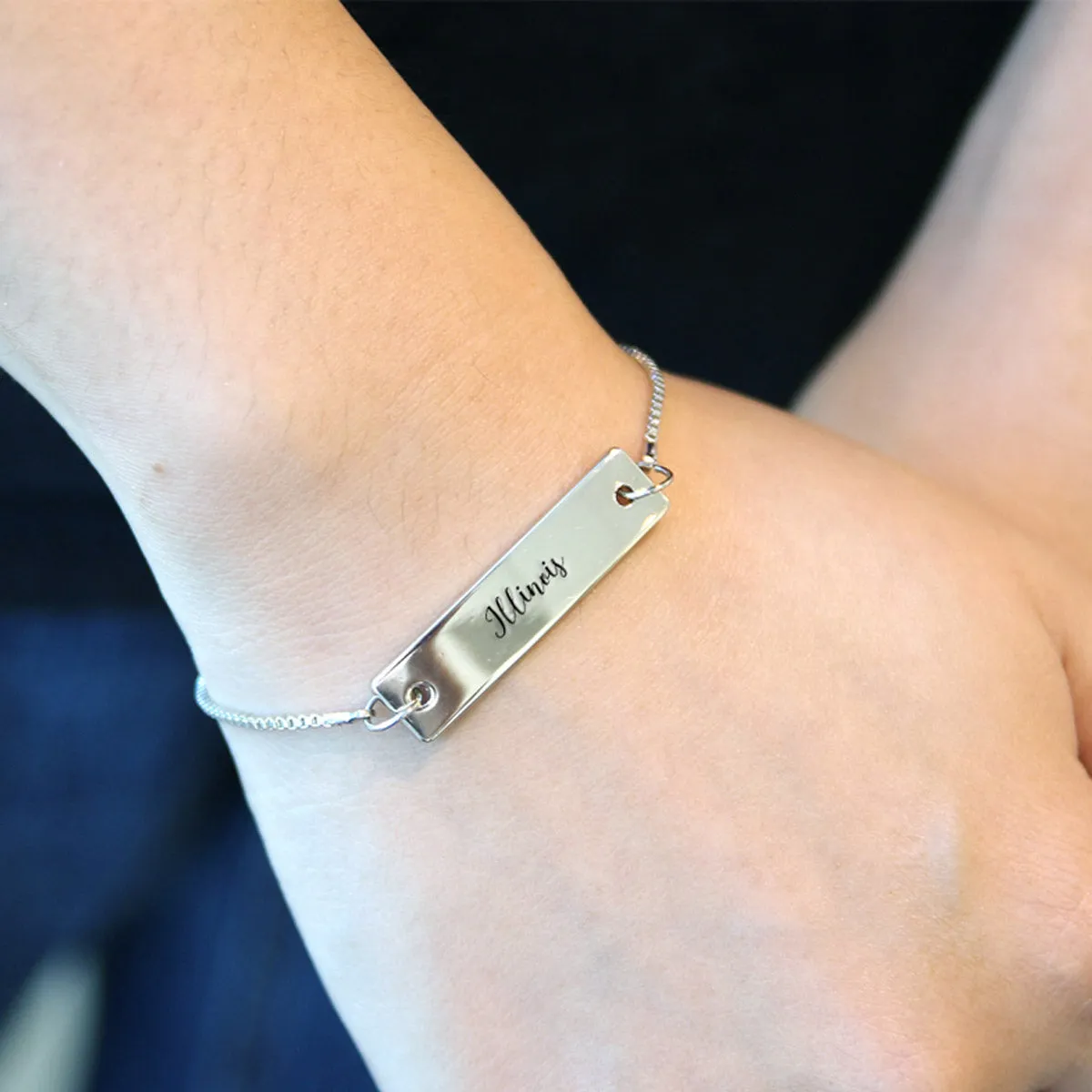 Silver Illinois Adjustable Bar Bracelet