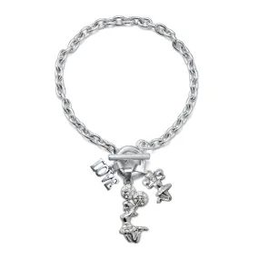 Silver Love Cheerleader Charm Toggle Bracelet
