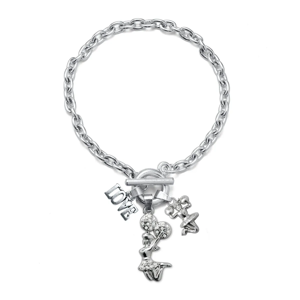 Silver Love Cheerleader Charm Toggle Bracelet