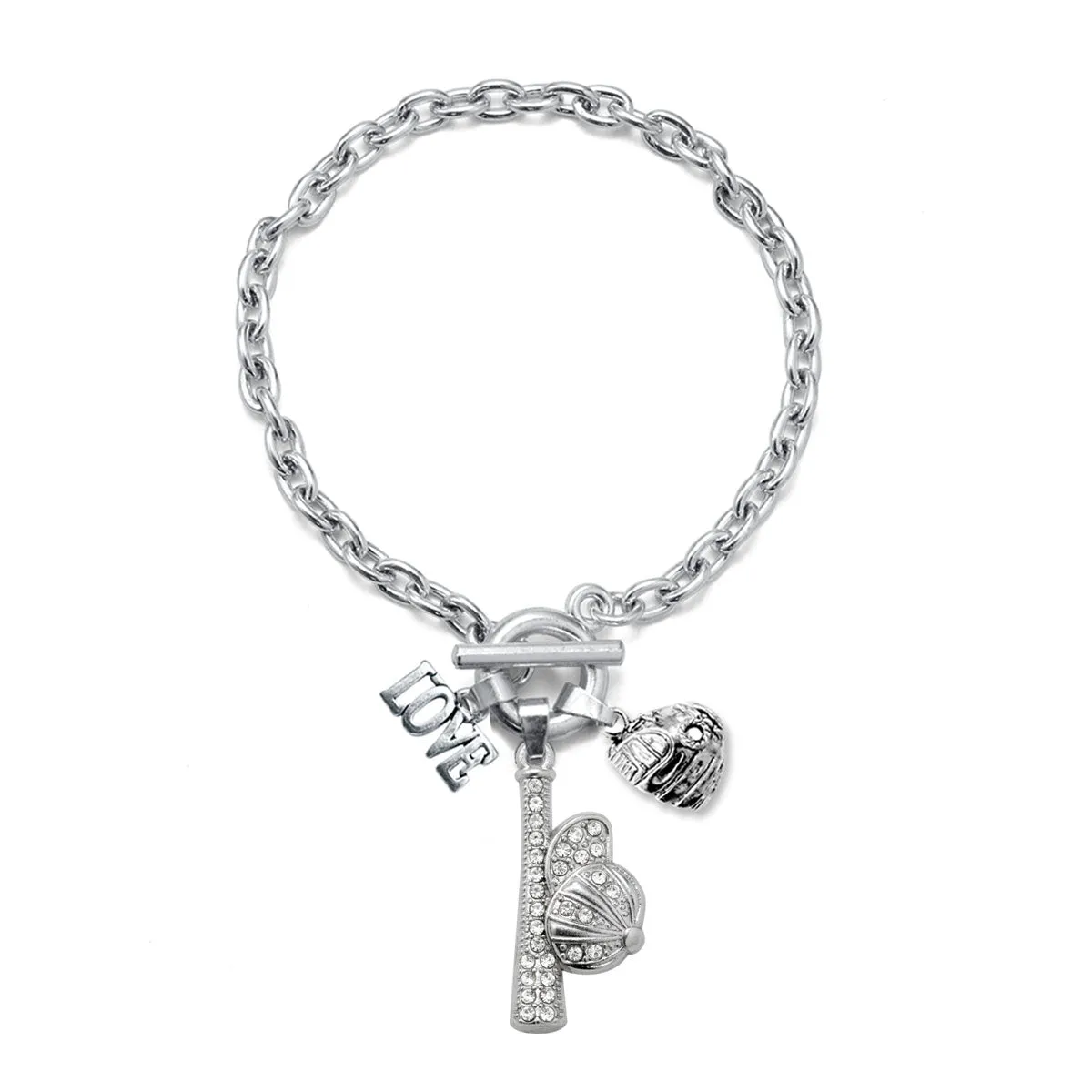 Silver Love Hat and Bat Charm Toggle Bracelet