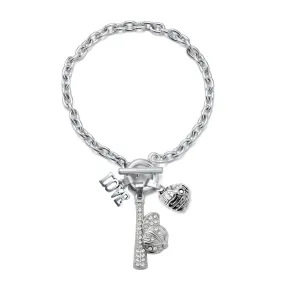 Silver Love Hat and Bat Charm Toggle Bracelet