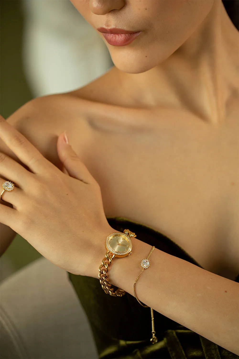 Sparkle Oval Bracelet 14K Gold Plated