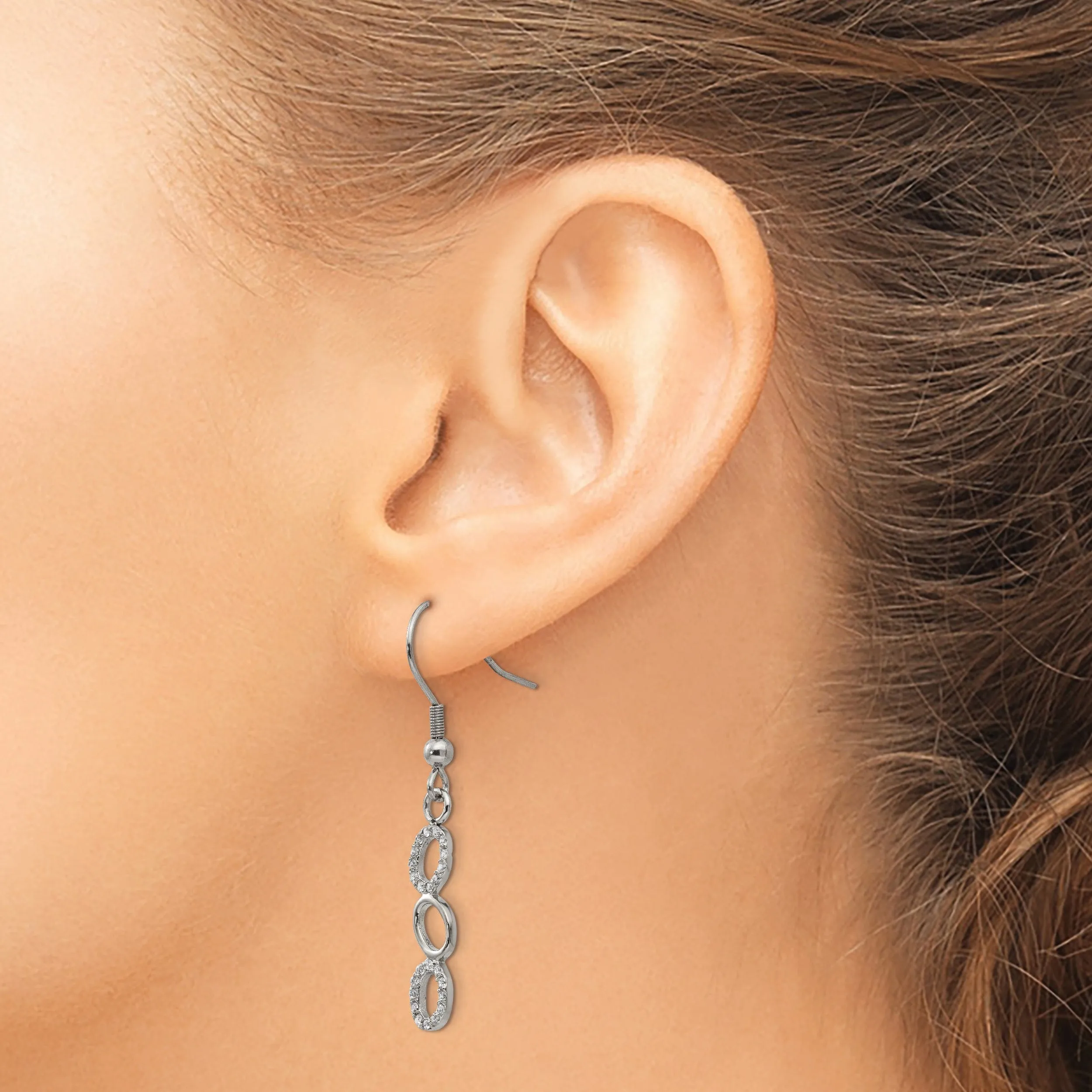 Stainless Steel CZ Shepherd Hook Earrings