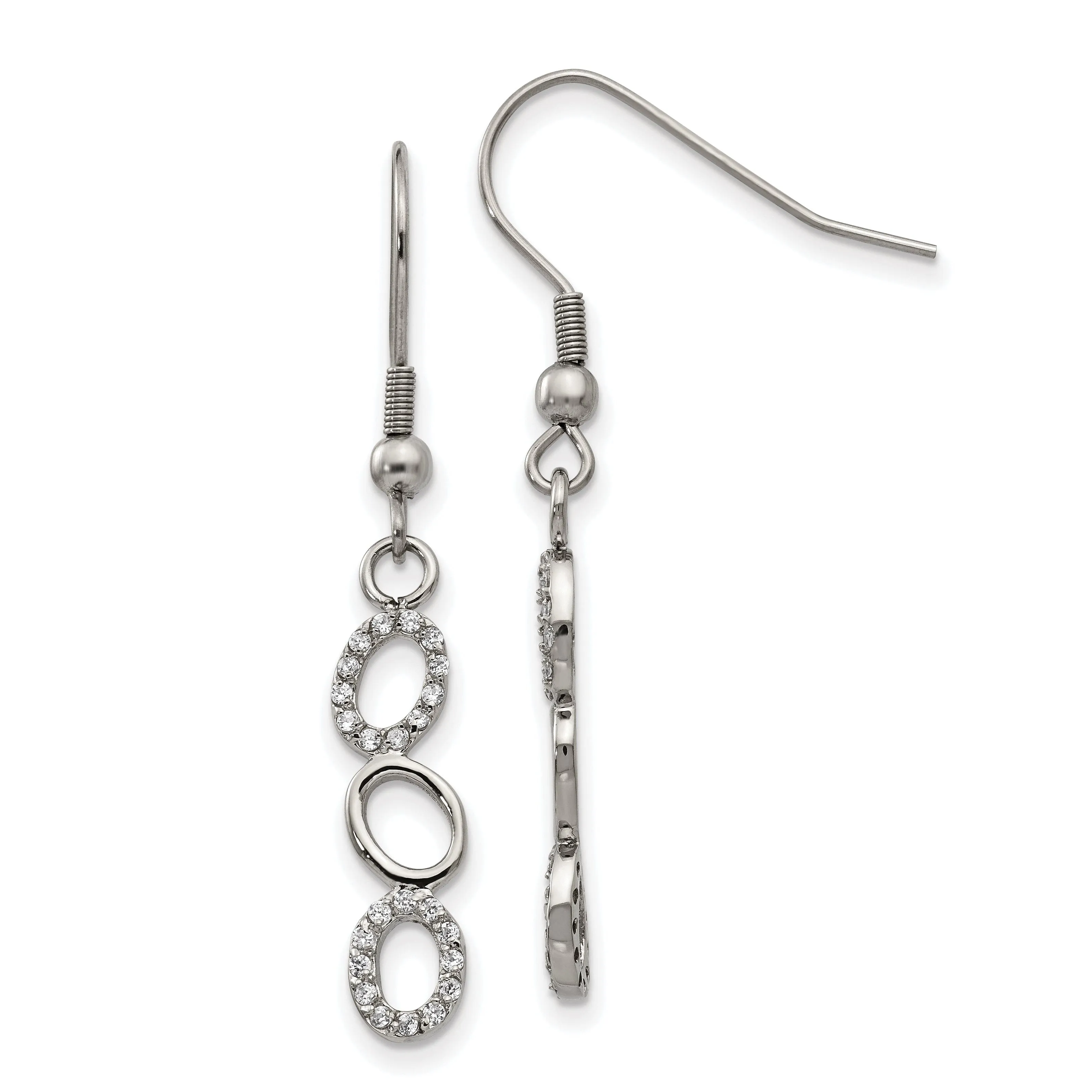 Stainless Steel CZ Shepherd Hook Earrings
