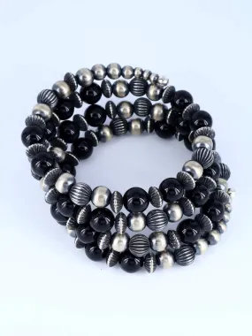 Sterling Silver Black Onyx Bead Wrap Bracelet
