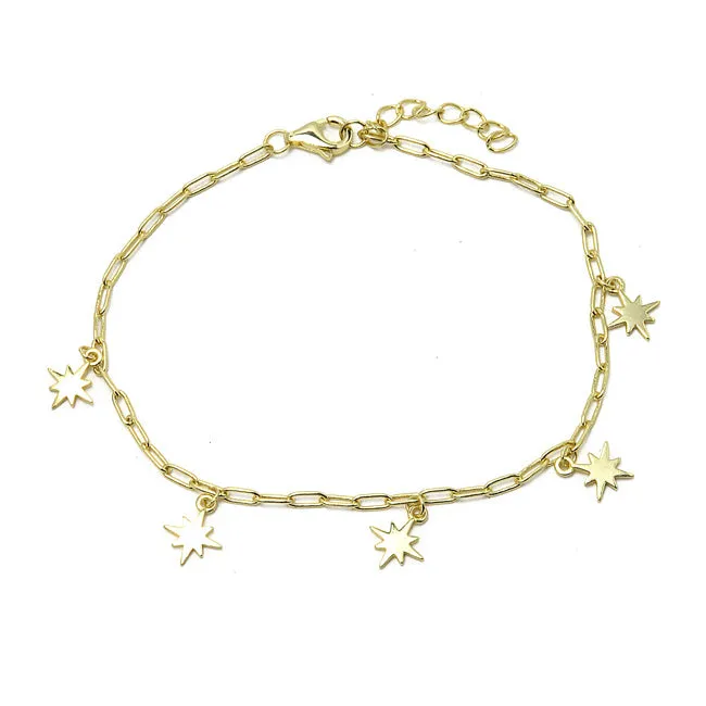 Sterling Silver Gold Plated Starburst Charm Bracelet