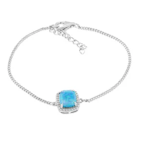 Sterling Silver Rhodium Plated Rectangle Created Turquoise Opal And White Zirconia 15.5 3cm Bracelet