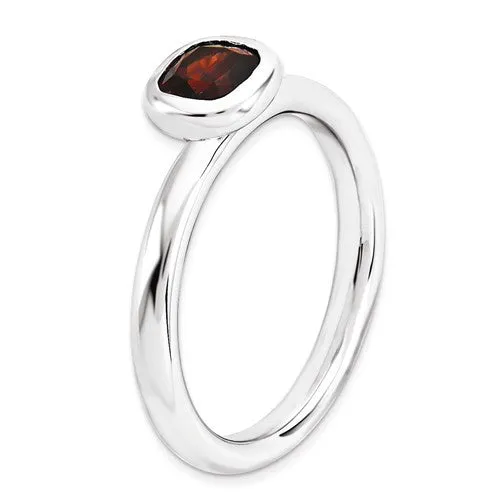 Sterling Silver Stackable Expressions Cushion Cut Garnet Ring