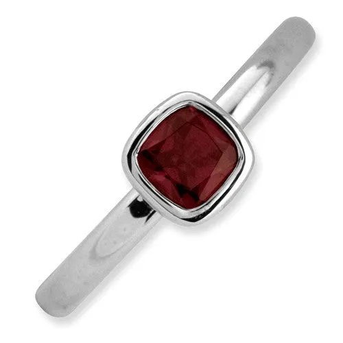 Sterling Silver Stackable Expressions Cushion Cut Garnet Ring