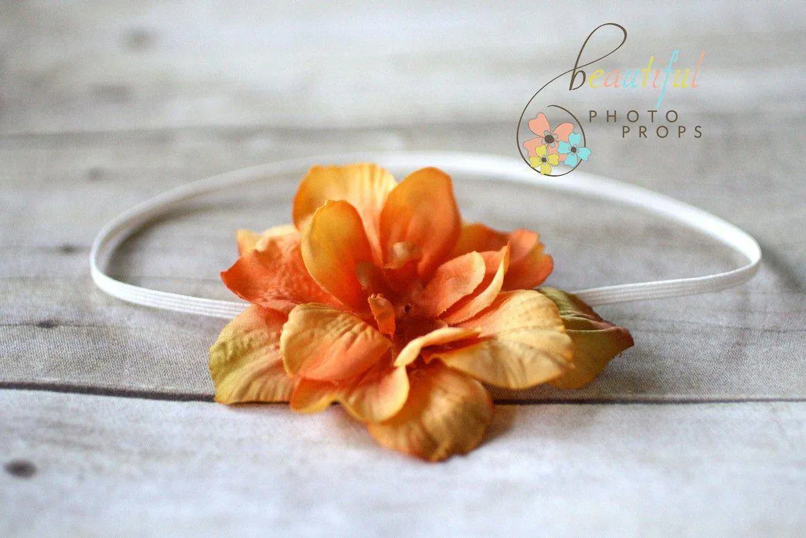 Sunset Orange Vintage Flower Headband