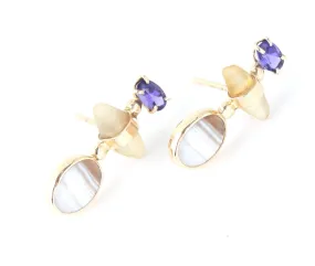 Tanzanite, Raw Sapphire, and Agate Drop Earrings
