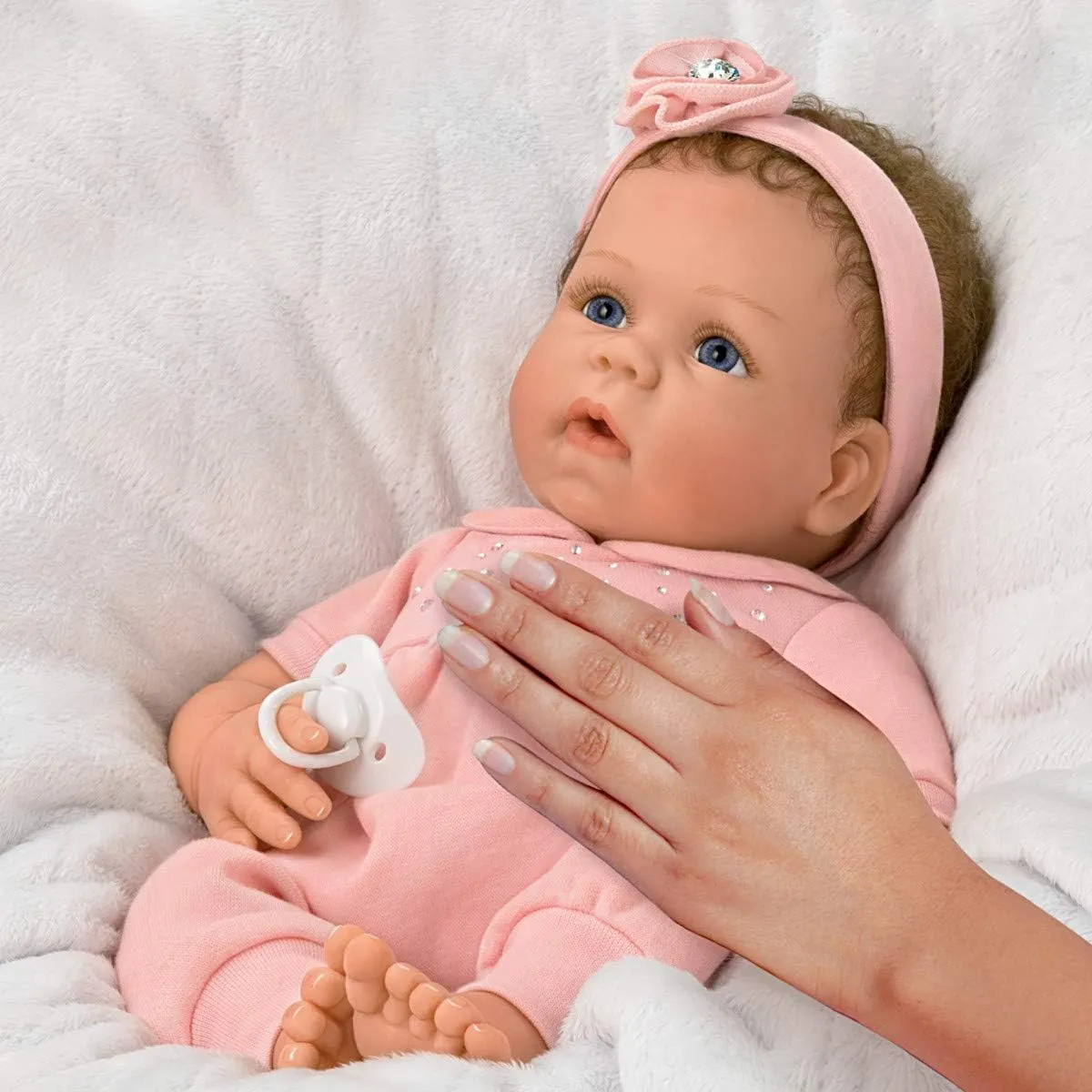 The Ashton-Drake Galleries Cooing Chloe Interactive Lifelike TrueTouch® Authentic Silicone Baby Girl Doll That Coos and Breathes  Weighted Fully Poseable by  Master Doll Artist Linda Murray 18"-Inches