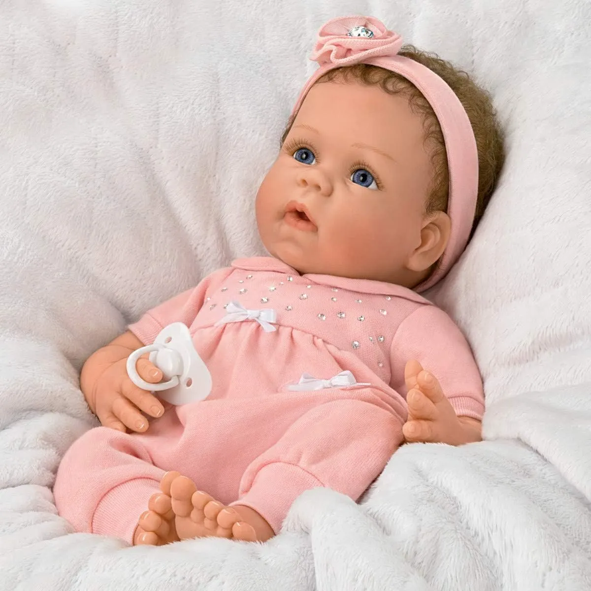 The Ashton-Drake Galleries Cooing Chloe Interactive Lifelike TrueTouch® Authentic Silicone Baby Girl Doll That Coos and Breathes  Weighted Fully Poseable by  Master Doll Artist Linda Murray 18"-Inches