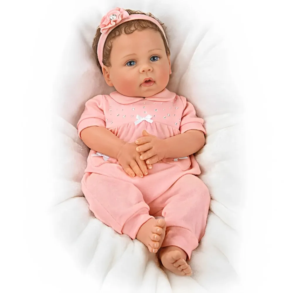 The Ashton-Drake Galleries Cooing Chloe Interactive Lifelike TrueTouch® Authentic Silicone Baby Girl Doll That Coos and Breathes  Weighted Fully Poseable by  Master Doll Artist Linda Murray 18"-Inches