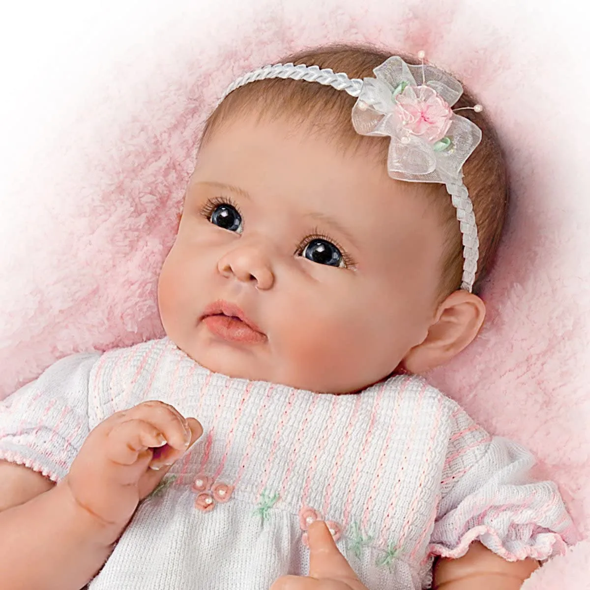 The Ashton - Drake Galleries Olivia's Gentle Touch Lifelike So Truly Real® Interactive Baby Girl Doll Curls Her Hand With Touch Weighted Fully Poseable by Master Doll Artist Linda Murray 22"-Inches