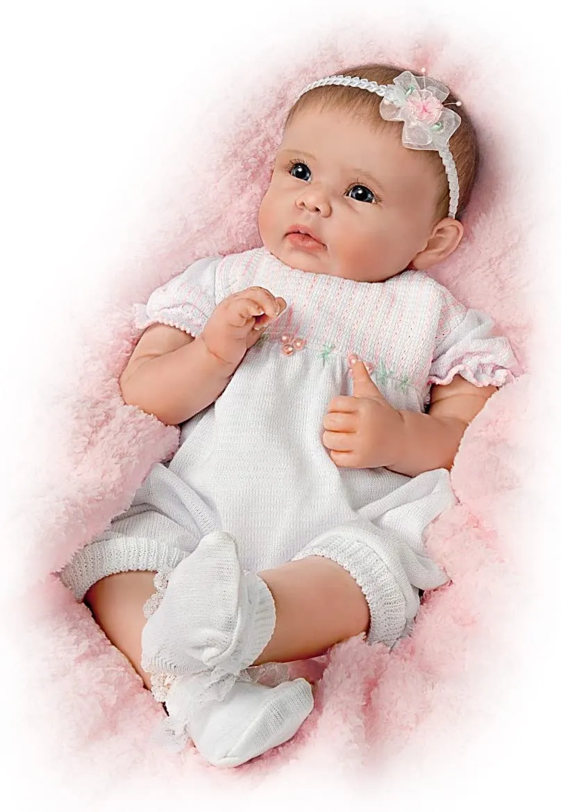 The Ashton - Drake Galleries Olivia's Gentle Touch Lifelike So Truly Real® Interactive Baby Girl Doll Curls Her Hand With Touch Weighted Fully Poseable by Master Doll Artist Linda Murray 22"-Inches