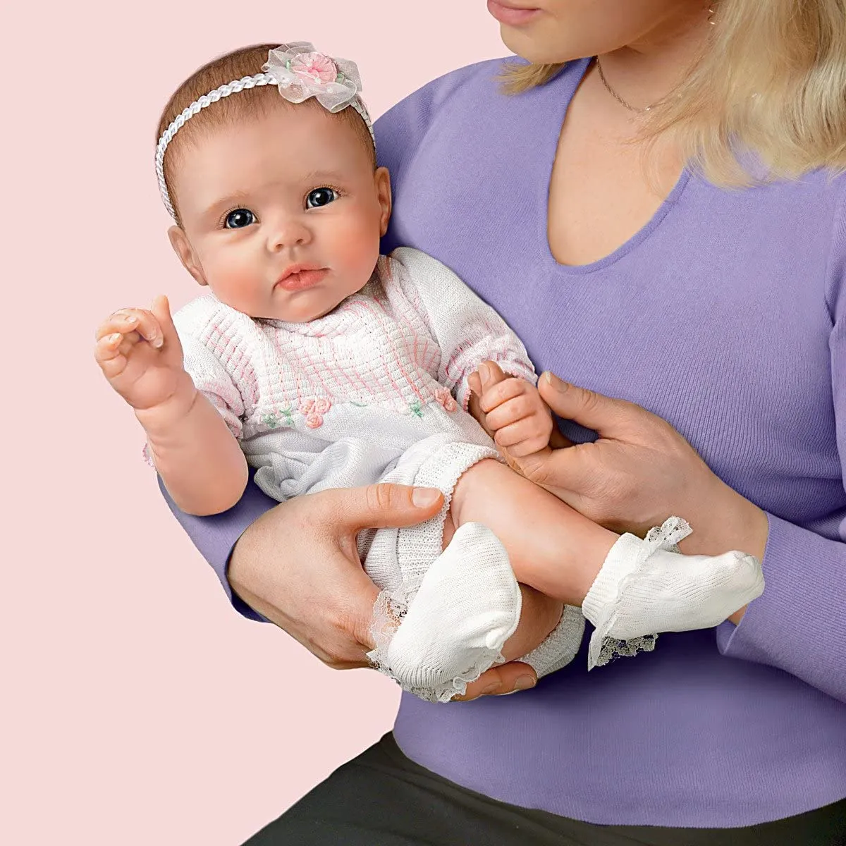 The Ashton - Drake Galleries Olivia's Gentle Touch Lifelike So Truly Real® Interactive Baby Girl Doll Curls Her Hand With Touch Weighted Fully Poseable by Master Doll Artist Linda Murray 22"-Inches