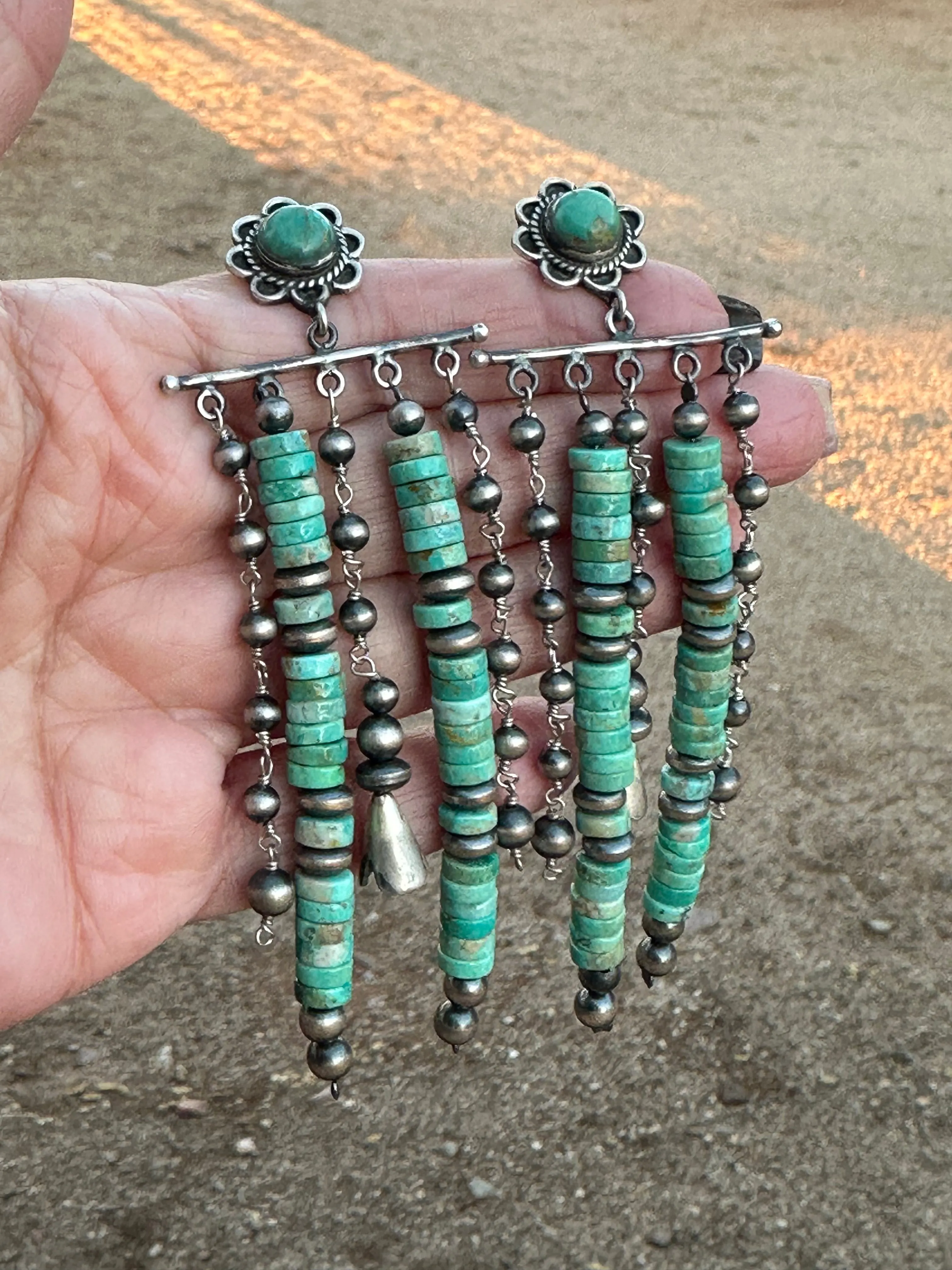 The Coachella Handmade Royston Turquoise and Sterling Silver Post Dangle Earrings